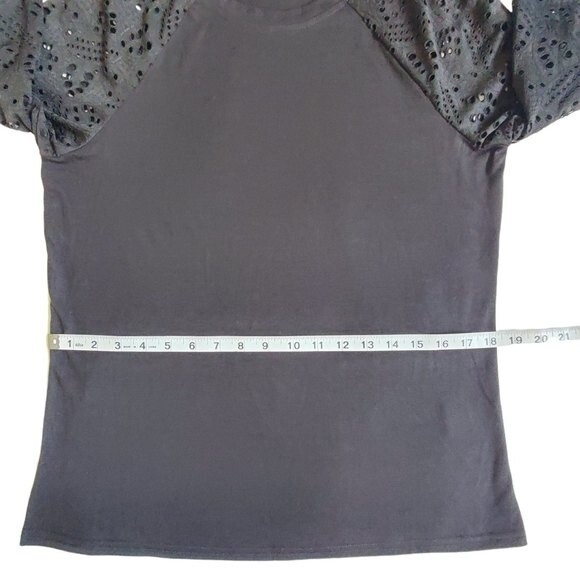 Nine.Eight Black Mixed Media Top with Banded Cuffs and Hem - Size Small - Picture 10 of 15
